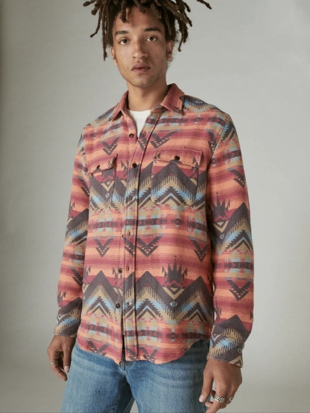 Lucky Brand Southwest Blanket Shirt Jacket Medium Desert Core Vintage Boho Vibe